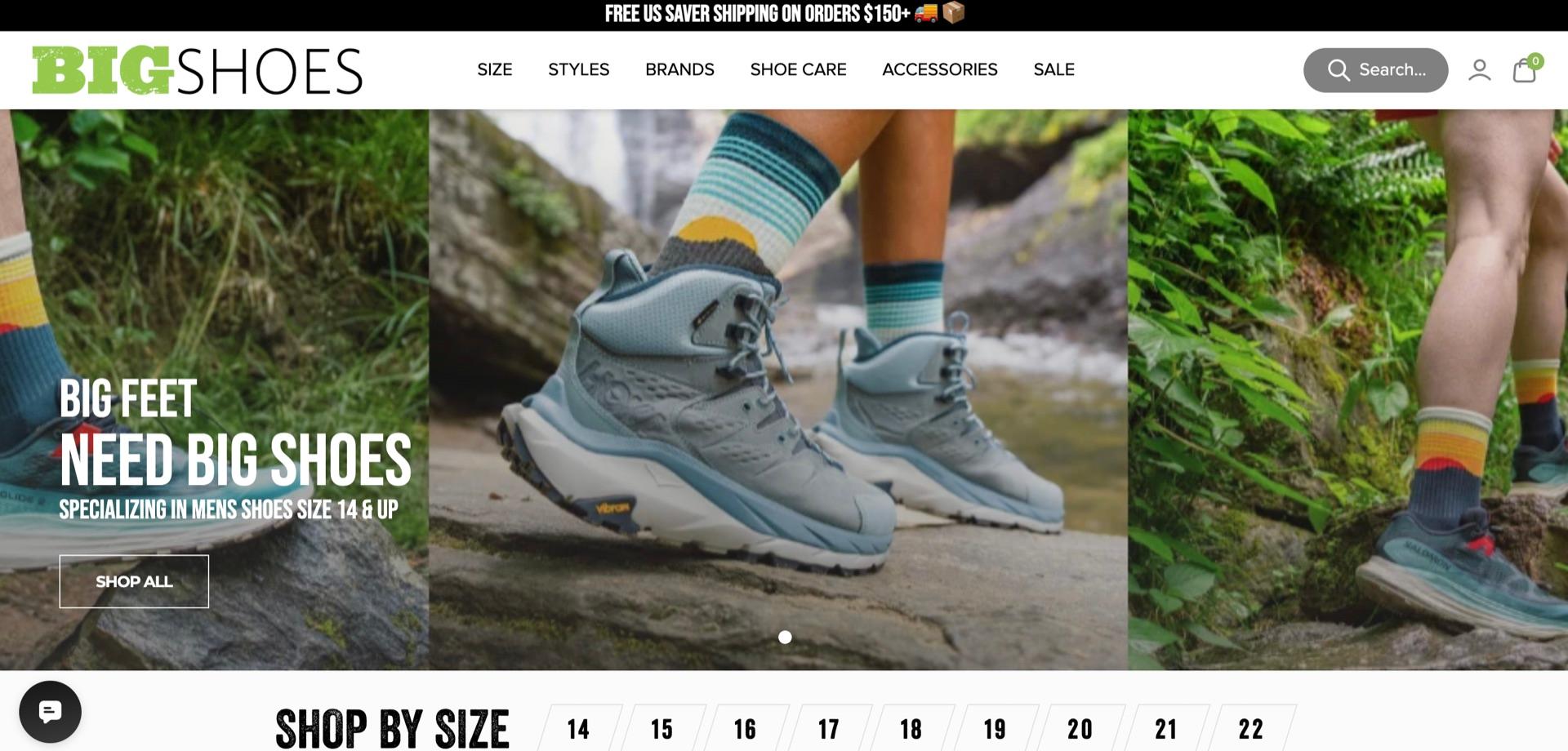 Big Shoes storefront — Shopify build for a US retailer specialising in men's shoes size 14 and up